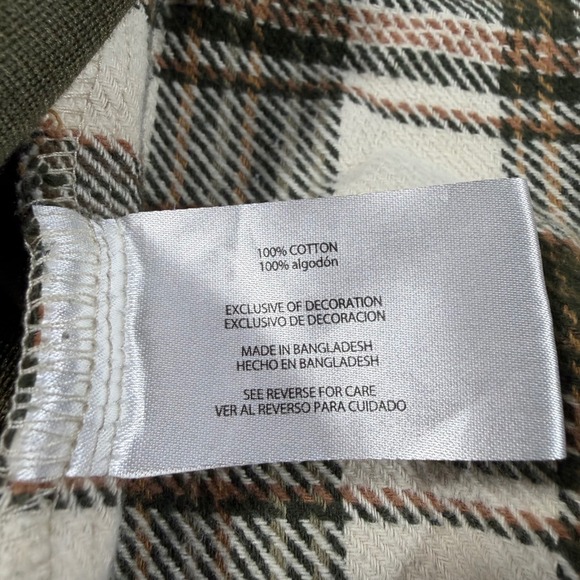 Orvis Mens L Flannel Plaid Shirt Long Sleeve Button Down Green Tan Heavyweight - Picture 8 of 11